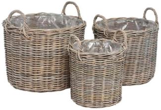 Grafelstein Blumentopf Pflanzkübel SEA GRASS aus Rattan grau beige Pflanzkorb Hamptons Landha