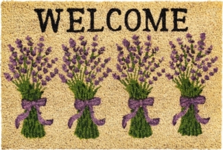 matches21 HOME & HOBBY Fußmatte Kokosmatte Lavendel Welcome Spruch als aussen Sauberlaufmatte, rechteckig, Höhe: 15 mm, Rutschfeste Kokos-Türmatte als Outdoor Schmutzfangmatte 40x60 cm