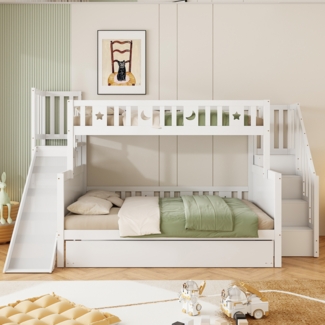 Etagenbett Mit Rutsche Und Ausziehbett Weiß 90x200 140x200 Sternen Mond Motiv Sicherheitsrutsche Stauraum Kiefer Massivholz Lattenrost Geschwisterbett Kinderzimmer