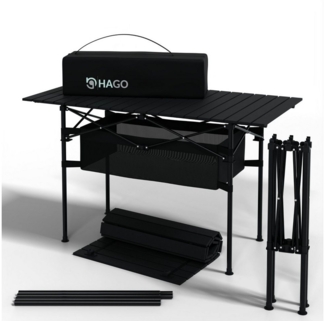 HAGO Campingtisch Leichter Aluminium Campingtisch Rolltisch Falttisch Gartentisch Reiset, Klappbar,Tragetasche,Ablagefach,Rutschfeste Füße