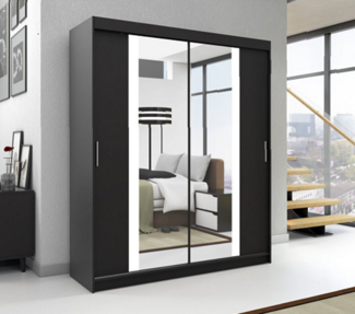 Schwebetürenschrank BRUNI 2-türig Schrank 180 cm (mit Spiegel) Farbe: Schwarz