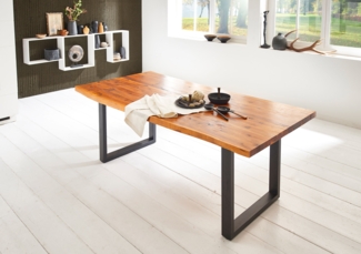 Esstisch Baumkante massiv Akazie cognac 180 x 90 schwarz IMKA 61978459