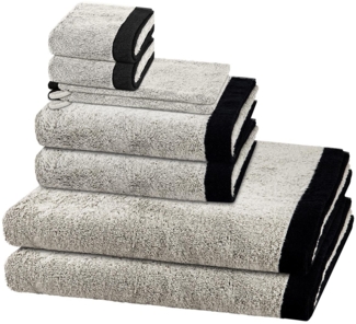 Cawö Lifestyle Splash 8 tlg. Frottier-Set - 2 X Handtuch (50 X 100cm), 2 X Duschtuch (70 X 140cm), 2 X Gästetuch (30 X 50cm), 2 X Waschhandschuh (16 X 22cm) - 522 g/m2 - Platin / schwarz
