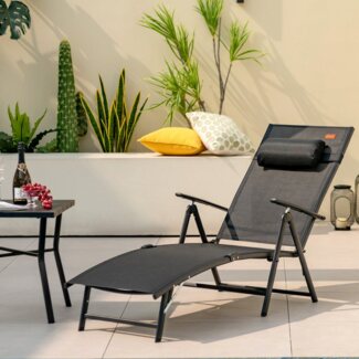 COSTWAY Gartenliege Sonnenliege, klappbar, 7-fach verstellbar, mit Kopfstütze