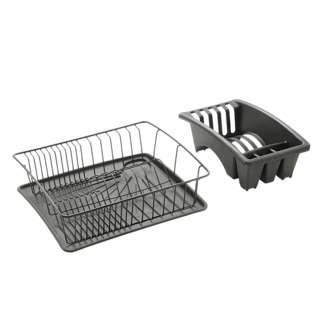 METALTEX 325526000 Aquatex Plus Lava Spülkorb mit Schale und Bestecksammler 35 x 30 x 12 cm TouchTherm, matt schwarz / Geschirrkorb / Abtropfgestell