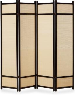 Homestyle4u Paravent 4-tlg., Holz schwarz / Bambus, 176x175 cm