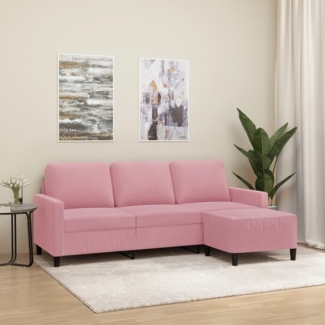 vidaXL 3-Sitzer-Sofa mit Hocker Rosa 180 cm Samt 3201058