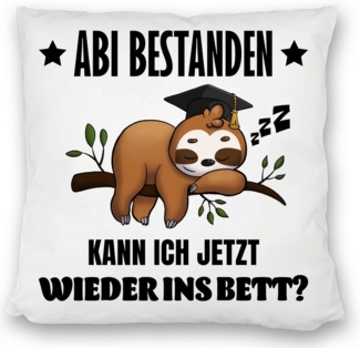 speecheese Dekokissen Abi bestanden Faultier Kissen satiniert mit Spruch zurück ins Bett