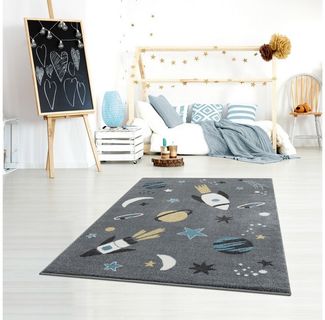 Scandicliving Kinderteppich Teppich, Space silbergrau, 120x180 cm, rechteckig