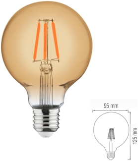 6 W E27 LED Filament Leuchtmittel Kugel Globe G95, Durchmesser 95mm | 550 Lumen | (2200 K) Warmweiß