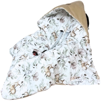 Babymajawelt Fußsack Einschlagdecke Velvet Reh beige 1061 - Babydecke Autositz Babyschale (1-tlg), 8-fache Gurtschlitze, Groß, schützt vor Kälte und Wind, Made in EU