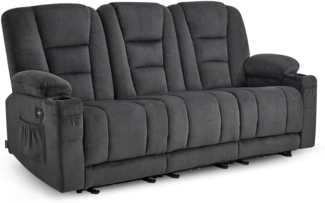 M MCombo Elektrisch 3 Sitzer Sofa mit Schlaffunktion, 3er Relaxsofa mit Taste 150° Verstellbar, Kinosessel mit Liegefunktion, USB & Getränkehalter, 7009 (Grau)
