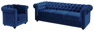 Vente-unique - Couchgarnitur 3+1 - Samt - Dunkelblau - CHESTERFIELD