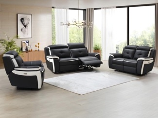 Vente-unique - Relaxsofagarnitur Leder elektrisch 3+2+1 - Schwarz & Weiß - ANGELIQUE