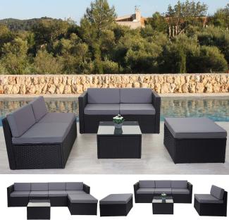 Poly-Rattan-Garnitur HWC-D24, Garten-/Lounge-Set Sofa ~ anthrazit, Polster grau