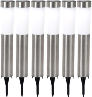 6er Set LED Solarleuchte, Edelstahl, Erdspieß, H 56 cm
