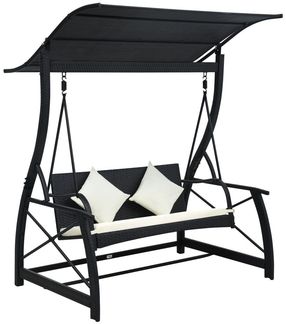 vidaXL Hollywoodschaukel 3-Sitzer mit Dach Poly Rattan Schwarz