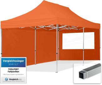 3x6 m Faltpavillon, ECONOMY Alu 32mm, Seitenteile mit Panoramafenstern, orange