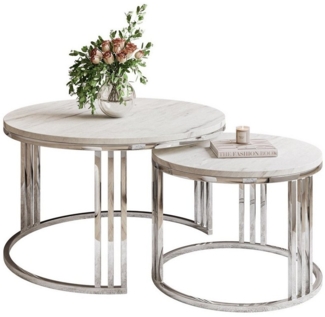 Lookway Couchtisch LORI 2in1 LEVANTO runder Couchtisch mit silber chrom gestell (2er Set), Durchmesser: ⌀70 cm und ⌀50 cm