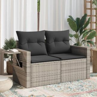 vidaXL Gartensofa 2-Sitzer mit Kissen Grau Poly Rattan 366141