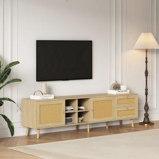 XDeer TV-Schrank TV-Schrank aus Holz und Rattan mit 2 Rattan-Türen 2 Rattan-Schubladen TV-Tisch TV-Ständer 180*40*55 cm