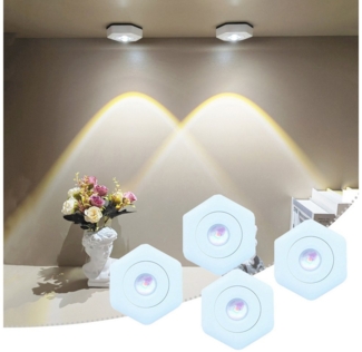 MUPOO Unterschrankleuchte LED-Spots Batteriebetrieben 1/2/4er-Pack, Kabellose Schrankbeleuchtung, Weiß, LED fest integriert, 6 Farben Dimmbar & Selbstklebend für Küche, Flur, Vitrine