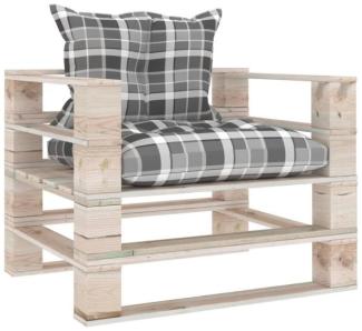 Garten-Palettensofa mit Kissen Grau Karomuster Kiefernholz