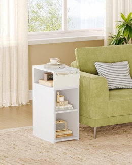 Nachttisch 2er Set, Schmal Nachttische mit 3 Offenes Fach, Beistelltisch mit Stofftaschen zur Aufbewahrung, Ideal fr kleine R?ume, Geeignet fr Schlafzimmer, Wohnzimmer, Wei?