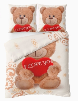 Leonado Vicenti Bettwäsche Winter flauschig warm, Fleece, 2 teilig, Teddy Bär mit Love You Aufschrift