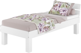 Buche massiv hohe Füße Singlebett Holzbett Bettrahmen waschweiß V-60.86W-HoR