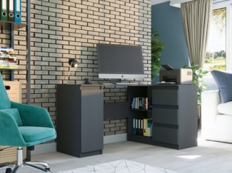 Home Collective Eckschreibtisch mit 3 Schubladen, 1 Tür und Einlegeboden, 150 x 87 x 76 cm, Anthrazit