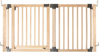 Safetots HolzMehrPanelRaumteiler, bis zu 156cm, Naturholz, 76cm Hoch, MehrPanelflexible Raumbarriere, Raumteiler mit Tür für Babys und Kleinkinder, Einfache Installation