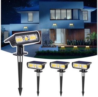 MUPOO LED Gartenstrahler Außen Solarstrahler 4er-Pack, 2 Modi Solarleuchte Gartenleuchte, Warmweiß, LED fest integriert, für Garten, Wege, Balkon, Hof