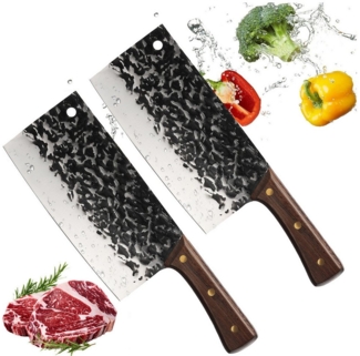 oyajia Hackmesser Kochmesser, Klingenlänge 20cm Hack Edelstahl Antike Schmiedemethode, Küchenmesser mit Messerschärfer für Haus,Küche, Ergonomischem Griff