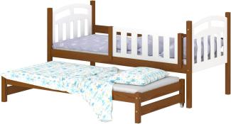 WNM Group Kinderbett Ausziehbar Suzie - aus Massivholz - Ausziehbett fr Mdchen und Jungen - Hohe Qualitt Bett mit Rausfallschutz fr Kinder Braun - 160x80 / 150x80 cm