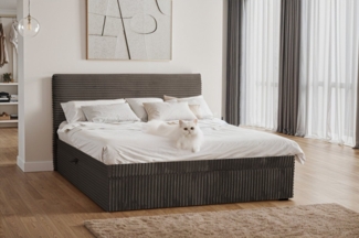 Kaiser Möbel Boxspringbett mit bettkasten und topper TRENTO, ohne Bein stoff Plüsch Cord, Matratze und Topper, Mehrere Größen, Viele Farben, Bettkasten
