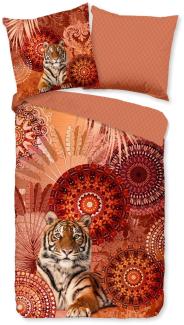 Traumschloss Satin Bettwäsche - Anakin - Mandalas mit Tiger, orange 155x220 / 80x80