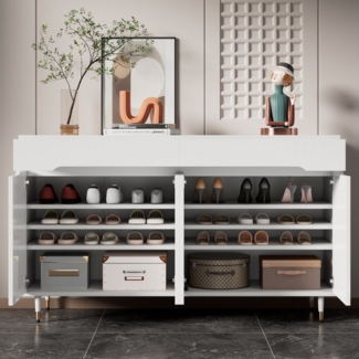 REDOM Schuhschrank Schuhorganizer moderner Flurmöbel (Schuhregal, 1-St, mit zwei Türen, zwei Schubladen, verstellbaren Regalen) Platz für 18–24 Paar Schuhe