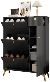 Refined Living Schuhschrank Schuhkipper mit 3 Klappen, 1 Schublade und 1 Tür, Schuhregal (Maße: 121 cm × 90 cm× 25 cm, Schuhkipper schmal, Weißer Schuhschrank, mit Wellenform-Design, 1-St, mit verstellbaren Regalböden,Kippsicherung, Multifunktionaler S...