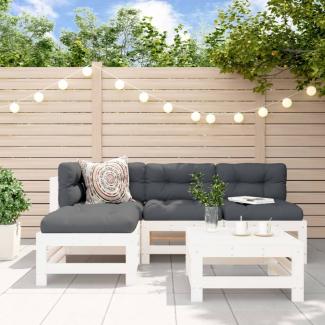 vidaXL 5-tlg. Garten-Lounge-Set mit Kissen Weiß Massivholz 3186068