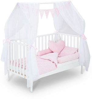 FabiMax Kinderbett Hausbett Schlafmütze 140 x 70 cm Liegefläche, weiß lackiert, Kiefernholz massiv, Gitterbett, Umbaubar zum Juniorbett