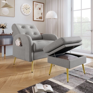 PXloue Relaxsessel Einzelsessel Loungesessel mit Fußstütze und goldenen Beinen (2-St, mit Fußstütze), mit Relaxfunktion