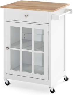 Kücheninselwagen mit Holztischplatte & Glastür & Schublade Rollender Küchenschrank Bartisch