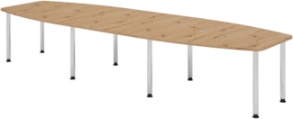 bümö Konferenztisch oval 400x130 cm großer Besprechungstisch in Asteiche, Besprechungstisch mit Chromfüßen, Meetingtisch für 14 Personen, XXL-Tisch für Besprechungsraum & Meeting, KT40C-R-C