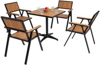 4er-Set Gartenstuhl+Gartentisch HWC-J95, Stuhl Tisch, Gastro Outdoor-Beschichtung, Alu Holzoptik ~ schwarz, teak