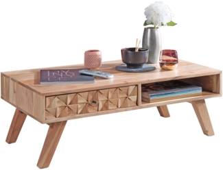 Couchtisch REWA 95 x 35 x 50 cm Akazie Massivholz Sofatisch, Design Wohnzimmertisch mit Schublade, Stubentisch Landhaus Braun, Designer Holztisch Kaffeetisch Massiv, Tisch Wohnzimmer Modern