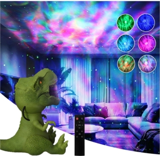 Rosnek Projektionslampe Sternenhimmel Projektor Dimmbar, Dinosaurier Nachlicht Nebel-Stern, Geschwindigkeit Einstellbar 360°Drehbar Timer Deko Stimmungslicht Grün