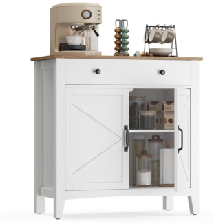 VASAGLE Küchenschrank, Sideboard mit Schubladen, Aufbewahrungsschrank mit Türen, verstellbare Ablage, Landhausstil, für Wohnzimmer Küche, 40 x 80 x 80 cm, wolkenweiß-honigbraun BBKDE341W02