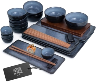 Moritz & Moritz Tafelservice Moritz & Moritz 29tlg Sushi Teller Blau Asia Geschirr Set Digital (33-tlg), 4 Personen, für 4 Personen - 29 Teile