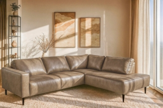 Home affaire Ecksofa Fumone, Lederoptik oder Soft-Touch Chenille, Breite 260, mit schwarzen Massivholzfüßen